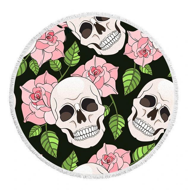 Serviette Tête de Mort Avec Fleurs