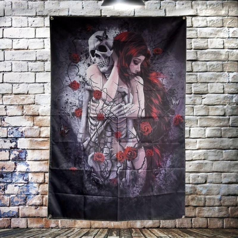 Drapeau Crâne et Rose