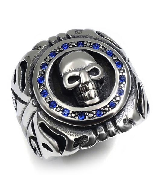 Bague Tête de Mort <br/> Strass (Acier)