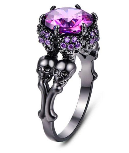 Bague Diamant Violet <br/> Crâne (Acier)