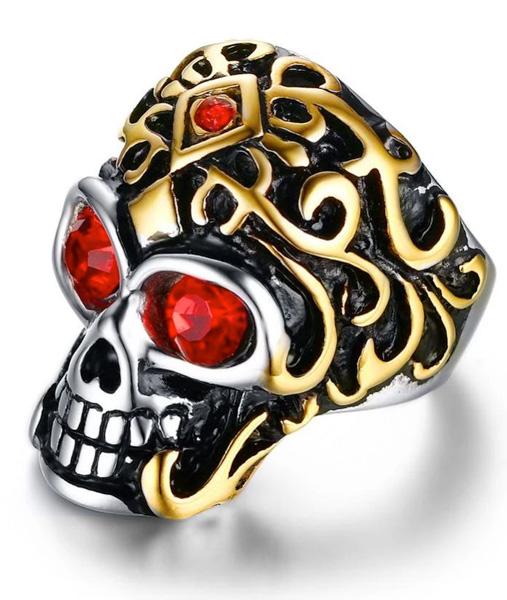 Bague Tête de Mort <br/> Yeux Rouges (Acier)