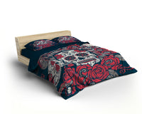 Thumbnail for Housse de Couette Tête de Mort Mexicaine avec Rose