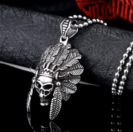 Collier Tête de Mort Indien (Acier)