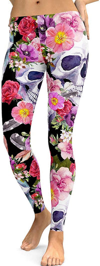 Thumbnail for Legging Tête de Mort <br/> Avec Fleurs