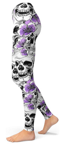 Thumbnail for Legging Tête de Mort <br/> Mexicaine avec Fleurs