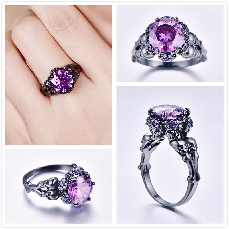 Bague Diamant Violet <br/> Crâne (Acier)