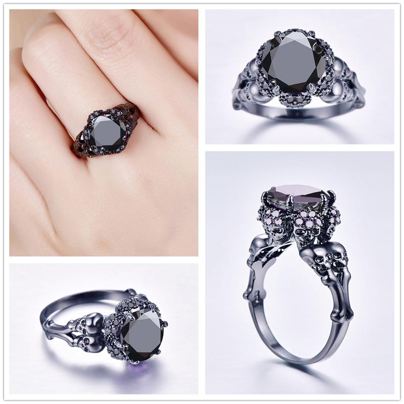 Bague Diamant Violet <br/> Crâne (Acier)