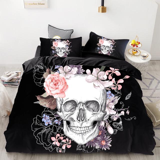 Housse de Couette Tête de Mort Fleurs