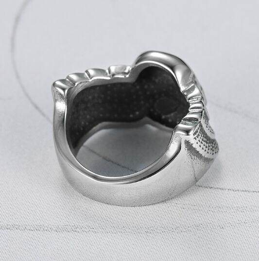 Bague Tête de Mort <br/>  Ailée (Acier)