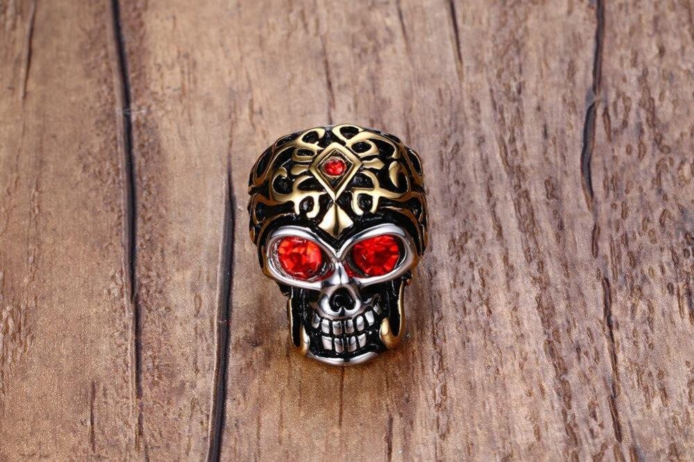 Bague Tête de Mort <br/> Yeux Rouges (Acier)