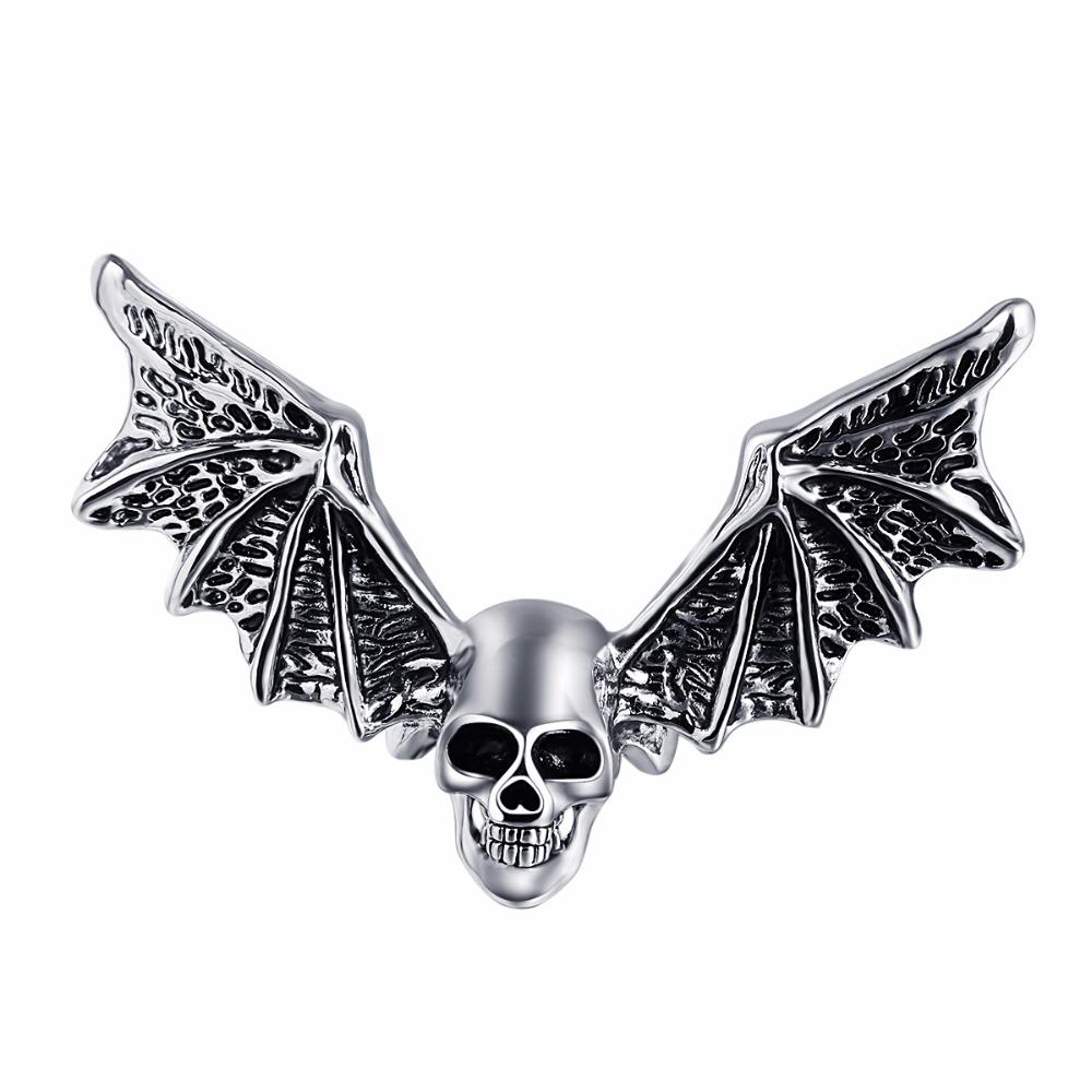 Bague Tête de Mort <br/>  Chauve Souris (Acier)