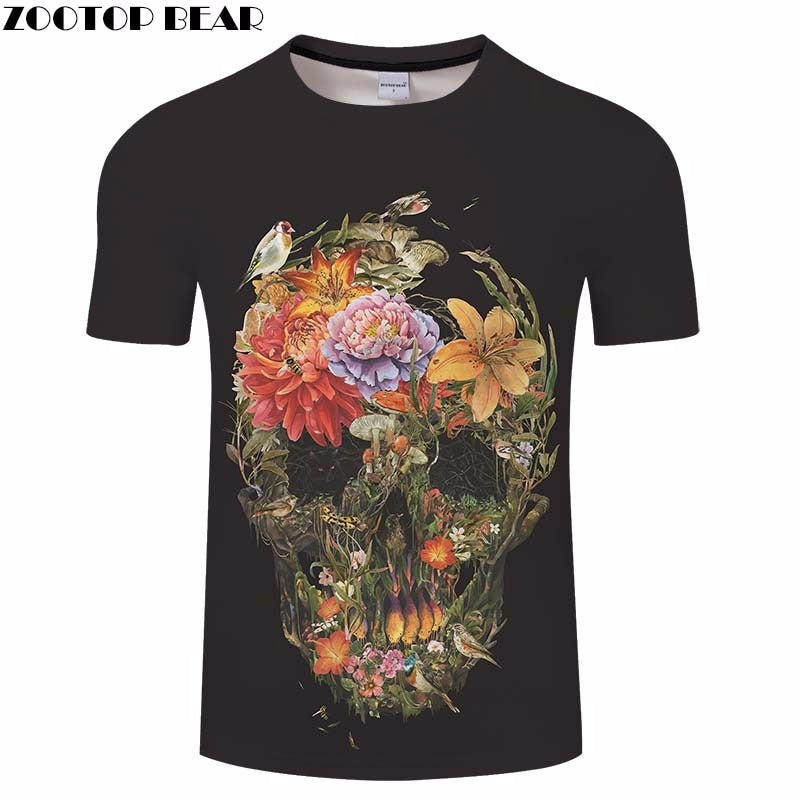 T-Shirt Tête de Mort <br/> Fleurs