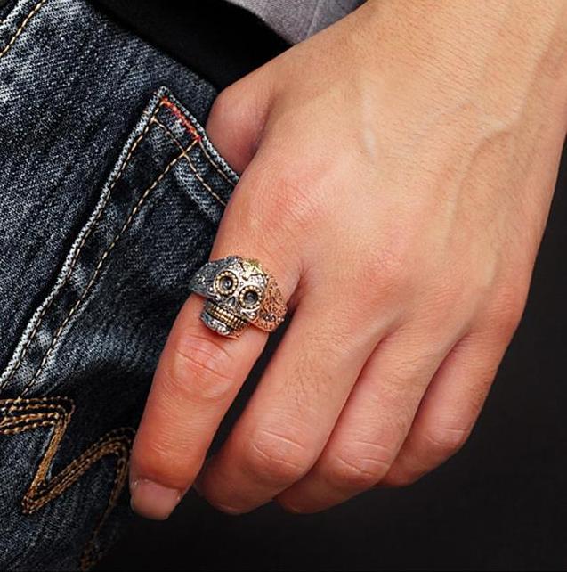 Bague Crâne Mexicain <br/> Homme (Acier)